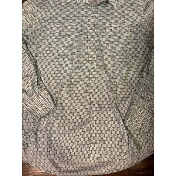 Wrangler Wrancher Blue Geometric Pearl Snap Mens Button Down Long Sleeve Sz:2XL - Picture 2 of 8